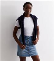 Women's Tall Blue Button Front A Line Denim Skirt New Look