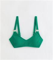 Women's Green Crinkle Textured Ring Bikini Top New Look