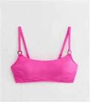 Women's Bright Pink Wavy Textured Scoop Bikini Top New Look