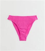 Women's Bright Pink Wavy Textured High Waist Bikini Bottoms New Look