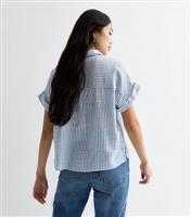Women's Blue Stripe Print Short Sleeve Shirt New Look