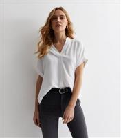 Women's White V Neck Roll Sleeve Top New Look