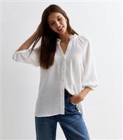 Women's White Crinkle V Neck Puff Sleeve Blouse New Look