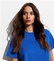 Women's Blue Cotton Split Hem Midi T-Shirt Dress New Look