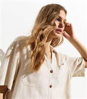 Women's Stone Linen-Look Short Sleeve Shirt New Look