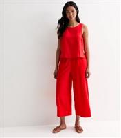 Women's Red Linen Blend Crop Wide Leg Trousers New Look