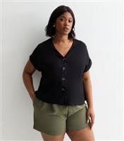 Women's Plus Size Black V Neck Button Through Top Curves New Look