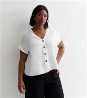 Women's Plus Size White V Neck Button Through Top Curves New Look