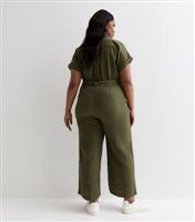 Women's Plus Size Khaki Cotton Belted Utility Jumpsuit Curves New Look