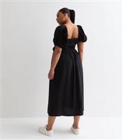 Women's Plus Size Black Square Neck Shirred Midi Dress Curves New Look