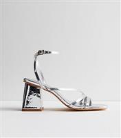 Public Desire Silver Strappy Block Heeled Sandals New Look