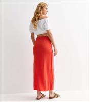 Women's Red Linen-Look Wrap Midi Skirt New Look