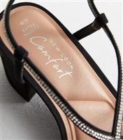 Women's Extra Wide Fit Black Suedette Diamant Block Heel Sandals New Look