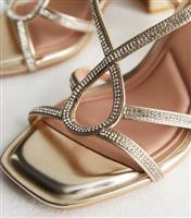 Women's Extra Wide Fit Gold Diamant Block Heel Sandals New Look