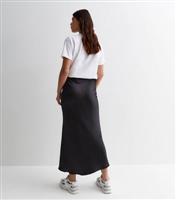 Women's Tall Black Satin Bias Midi Skirt New Look
