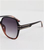 Black Tortoiseshell Effect Square Frame Sunglasses New Look