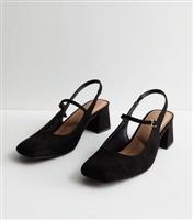 Women's Black Suedette Slingback Block Heel Court Shoes New Look