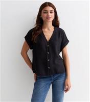 Women's Black Button Front Blouse New Look