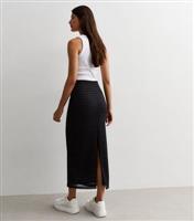 Black Crochet High Waist Midi Skirt New Look
