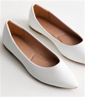 Women's White Leather-Look Pointed Ballerina Pumps New Look