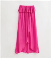 Women's Bright Pink Bandeau Ruffle Maxi Beach Dress New Look