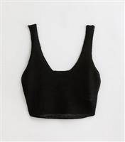 Women's Black Knit Scoop Neck Crop Top New Look