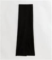 Women's Black Knit Wrap Maxi Beach Skirt New Look