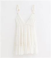 Women's White Crinkle Tiered Mini Beach Dress New Look