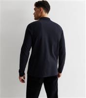 Men's Farah Navy Cotton Long Sleeve Polo Shirt New Look
