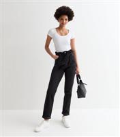 Women's Tall Washed Black Paperbag High Waist Dayna Tapered Jeans New Look