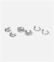 Freedom 3 Pack Silver Diamant Hoop Earrings New Look