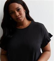 Women's Plus Size Black Cotton Tiered Midi Dress Curves New Look