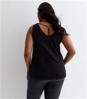 Women's Plus Size Black Cotton Cross Back Cami Curves New Look