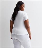 Women's Plus Size White Ribbed Frill T-Shirt Curves New Look
