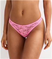 Women's Bright Pink Lace Thong New Look