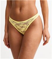 Women's Bright Yellow Lace Thong New Look