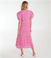 Women's Pink Cotton Broderie Puff Sleeve Midi Dress Blue Vanilla New Look