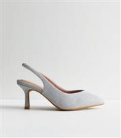 Women's Wide Fit Silver Slingback Stiletto Heel Court Shoes New Look