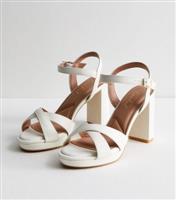 Women's White Cross Over Platform Block Heel Sandals New Look