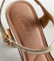 Women's Wide Fit Gold Leather-Look Twist Block Heel Sandals New Look
