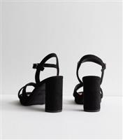 Women's Wide Fit Black 2 Part Suedette Block Heel Sandals Vegan New Look