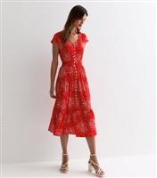 Women's Red Animal Print Button Front Midi Dress Blue Vanilla New Look