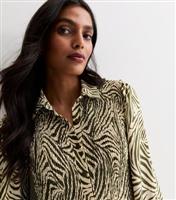 Women's Green Zebra Print Shirred Mini Shirt Dress Blue Vanilla New Look