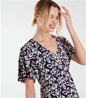 Women's Navy Abstract Print Button Front Mini Dress Blue Vanilla New Look