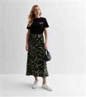 Women's Green Pattern High Waist Midi Skirt New Look