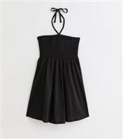 Women's Black Shirred Halterneck Mini Dress New Look