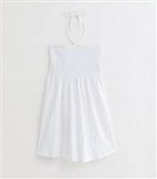 Women's White Shirred Halterneck Mini Dress New Look
