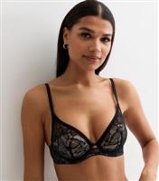 Women's Black Butterfly Lace Demi Padded Bra New Look