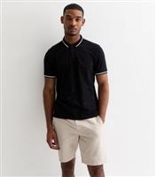 Men's Black Contrast Trim Regular Fit Polo Top New Look