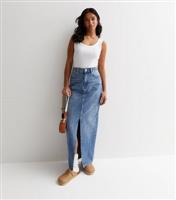 Women's Petite Blue Vintage Tint Full Length Denim Maxi Skirt New Look